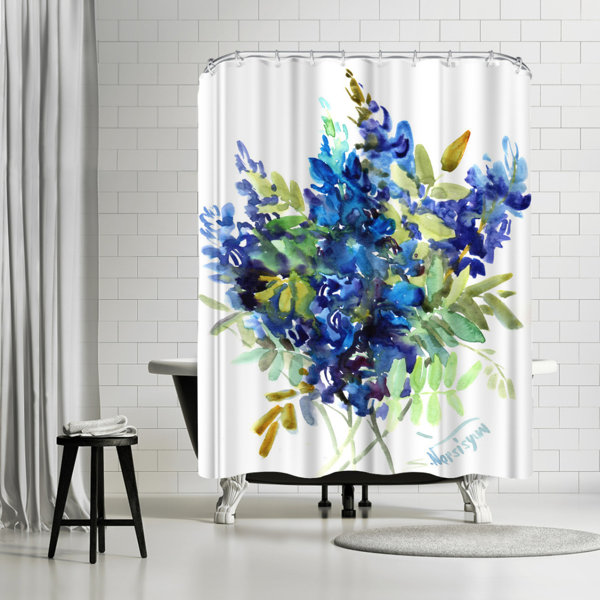 Americanflat 71" x 74" Shower Curtain, Blue Flowers by Suren Nersisyan